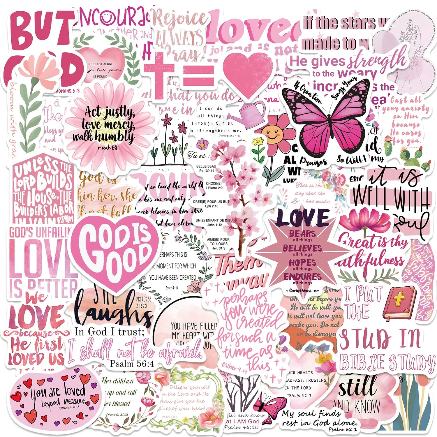Pink Christian Stickers (100) – Bible Verse Waterproof Vinyl Decals